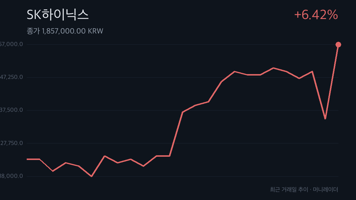 SK하이닉스 최근 거래일 주가 추이 차트 — 6.42% 상승