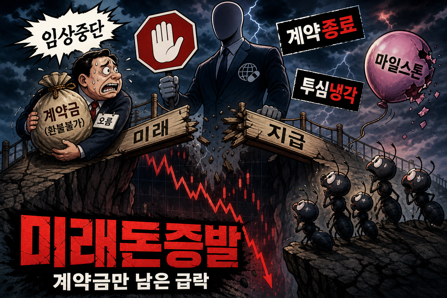 끊긴 임상 다리 앞 투자자들