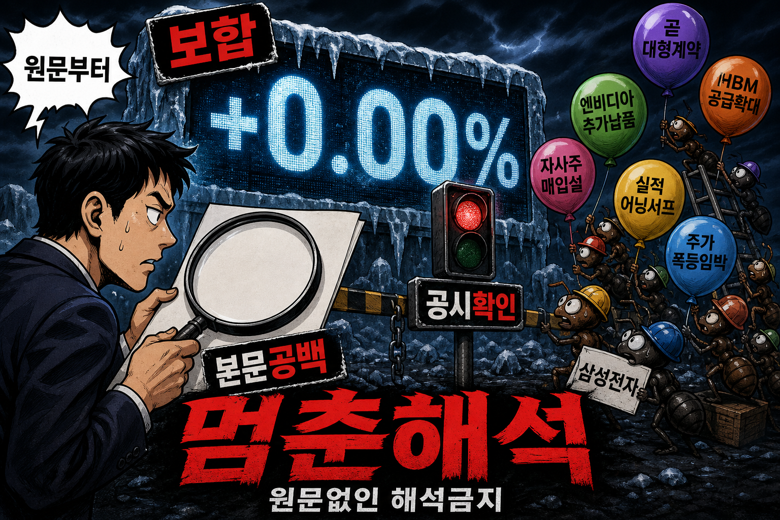 빈 기사 앞 보합 삼성전자 만평