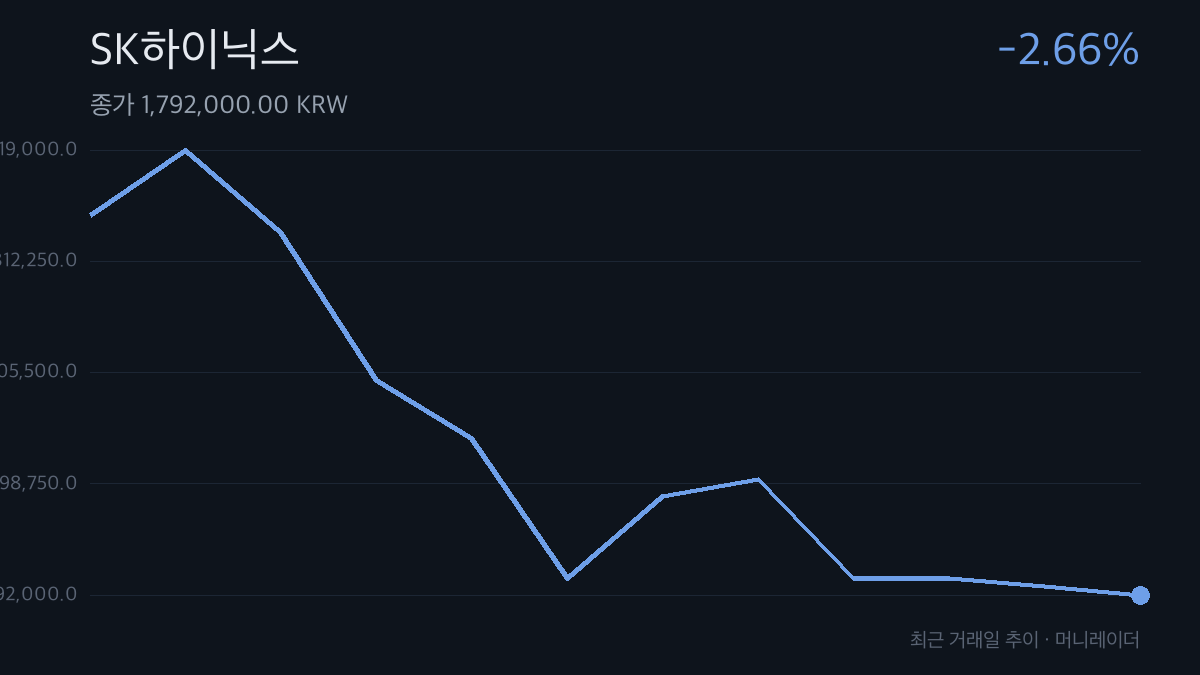 SK하이닉스 최근 거래일 주가 추이 차트 — -2.66% 하락